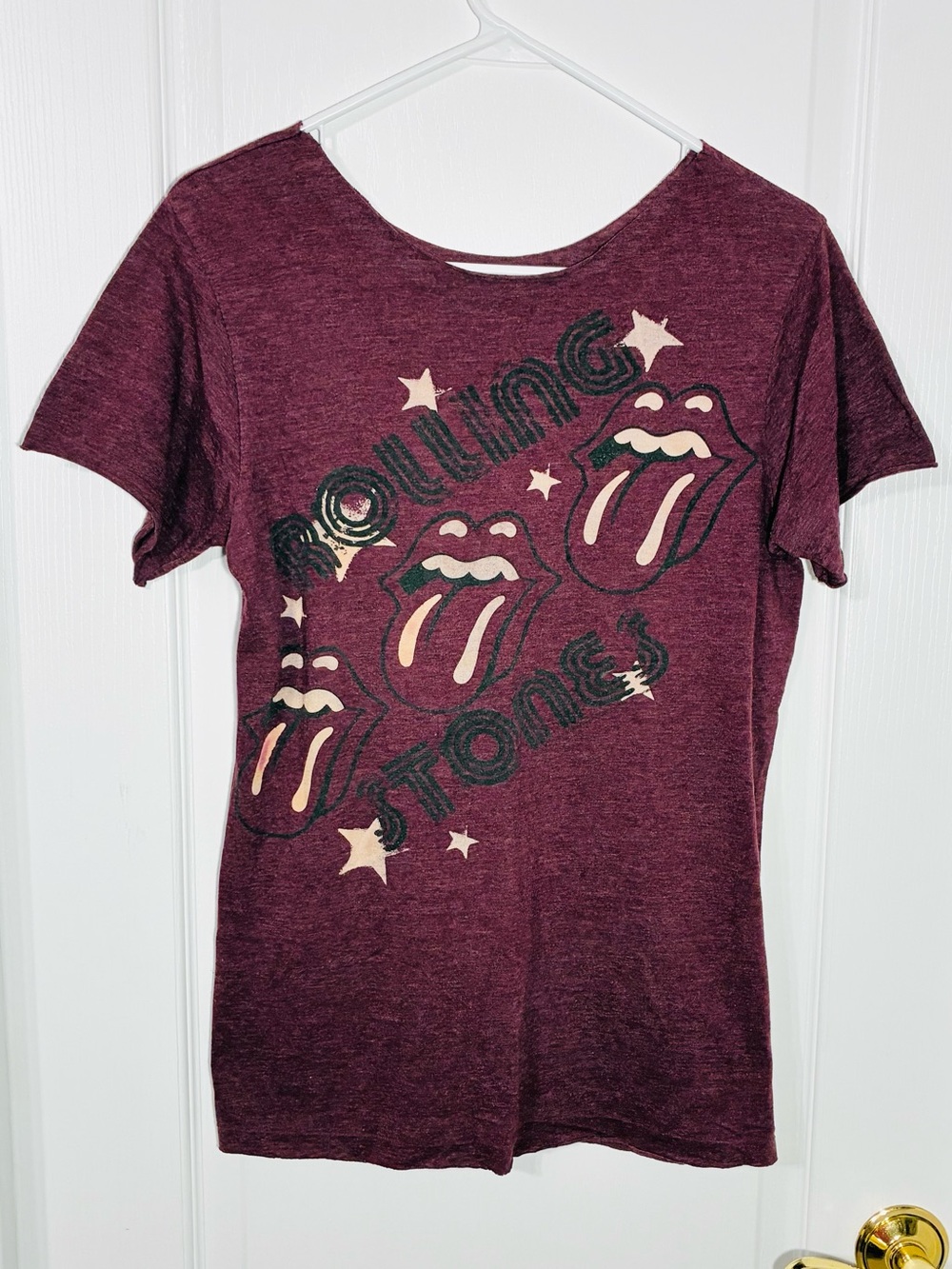 Y2K The Rolling Stones Hand Cut Graphic Band Tee T-Shirt Burgundy Size Medium